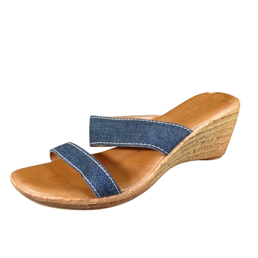 Italian Shoemakers Women Wedge Sandal Slide 9.5 Casual Summer Blue Denim Tan